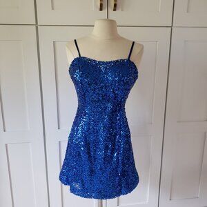 Alyce Paris Dress Sequin Mini Womens 6 Royal Blue Sweetheart Mermaid